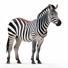 Fototapeta na wymiar Zebra standing on white background, illustration created with generative AI technologies