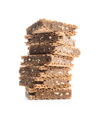Sweet chocolate wafer isolated on white background.