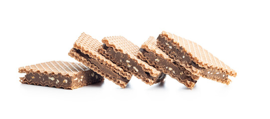 Sweet chocolate wafer isolated on white background.