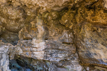 Close up inside  view of texture of wall of Quadirikiri cave. Aruba.