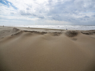 Windy beach with cloudy sky