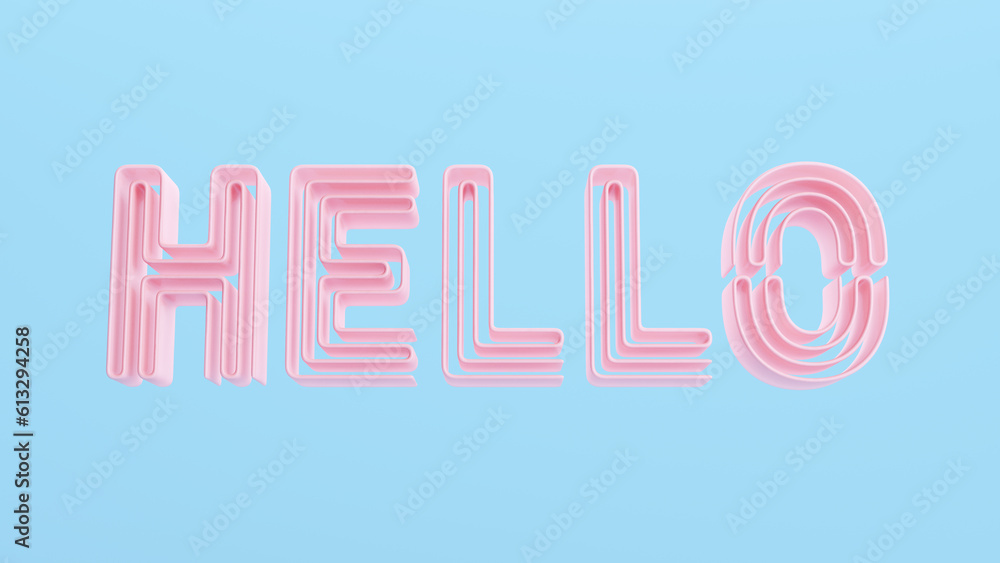Fototapete pink hello typography typescript word text trendy retro kitsch blue background 3d illustration rende