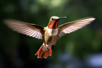 High-definition Close-up of Hummingbird Mid-flight: Capturing the Elusive Speed of Nature's Marvels with DSLR Camera and Telephoto Lens generative AI