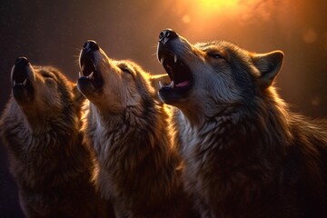 Pack of Wolves Howling Under Full Moon: Evoking the Wild and Untamed Spirit of Nature generative AI
