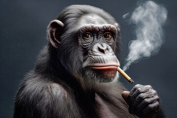 portrait of a monkey with a cigarette ai generation High quality photo