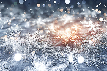 Fototapeta na wymiar Winter snow background.Snowflake Closeup. AI generated