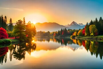 Fototapeta premium sunset over lake