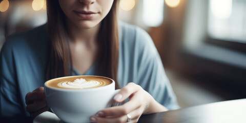 Close up of woman drinking coffee at home
