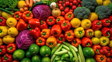 Background of fresh vegetables. Red, yellow, green and orange.