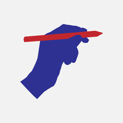 Silhouette of a blue hand with a red pencil