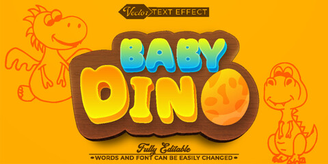 Cartoon Colorful Baby Dino Vector Editable Text Effect Template
