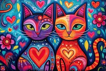 Fototapeta na wymiar A bright colorful drawing of cats