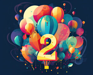 Number 2 Illustration with Balloons for Festive Occasions