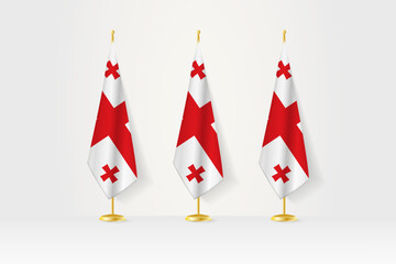 Three Georgia flags in a row on a golden stand, illustration of press conference and other meetings.