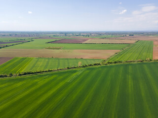 Aerial view of Upper Thracian Plain near town of Asenovgrad, Bulgaria