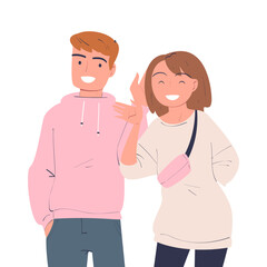 Fototapeta premium Happy Man and Woman Character Waving Hand and Smiling Vector Illustration