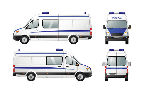 Vector image of a police minibus. Car branding mockup.