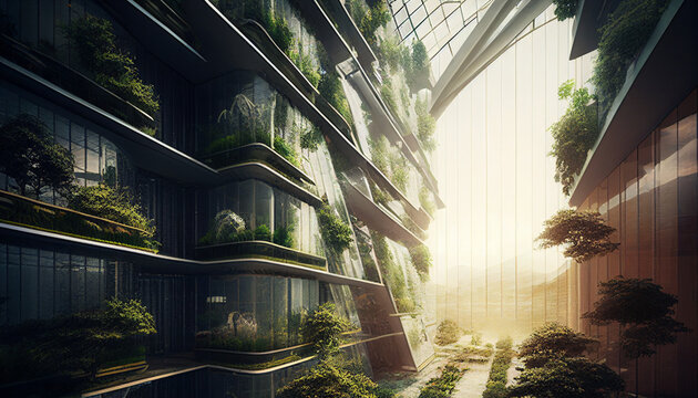 Futuristic Sustainable Vertical Farming Smart City Infrastructure Public Space Development

