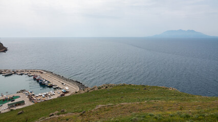 Kalekoy harbor view from the hill of Kalekoy village, gokceada. Kalekoy; It means Castle Village in...