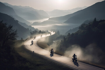 Motorcycles Racing on a Curvy Mountain Road