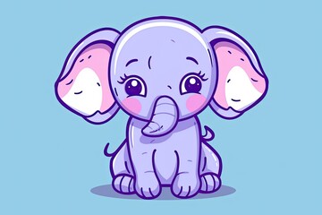 Naklejka premium cute cartoon elephant sitting on a blue background. Generative AI