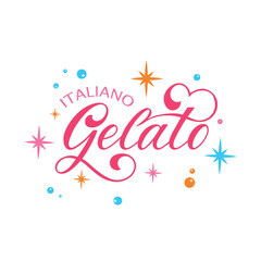 Gelato Italiano hand drawn text. Modern brush ink calligraphy, hand lettering typography. Template for cafe, menu. Design for ice cream logo, emblem. Vector illustration isolated on white background