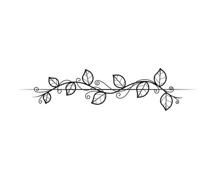 Floral branch divider, border, frame. Hand drawn art. Vector illustration for wedding invitation cards, cover, blank.