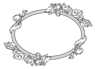 Oval filigree border. Decorative vintage flourish frame