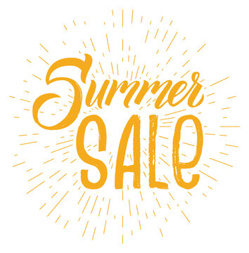 Summer sale in retro sun burst. Vintage style logo
