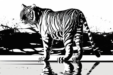 majestic tiger in black and white. Generative AI