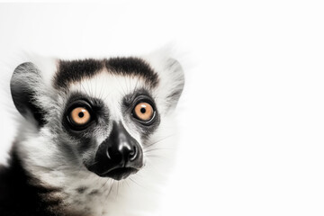 Close-up portrait of a lemur with messy hair - isolated, white background, copy space, Generative AI