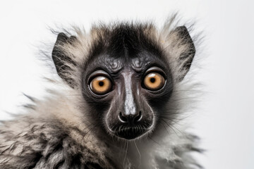 Close-up portrait of a lemur with messy hair - isolated, white background, copy space, Generative AI