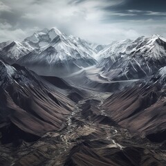 serene majesty of rocky mountains, a himalayan art inspired view, Generative AI