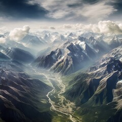 serene majesty of rocky mountains, a himalayan art inspired view, Generative AI - obrazy, fototapety, plakaty