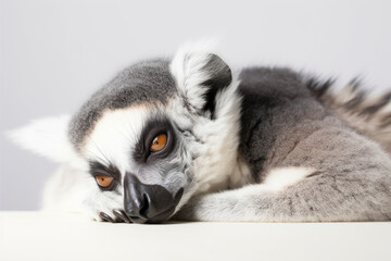 Close-up portrait of a lemur napping - isolated, background, copy space, Generative AI