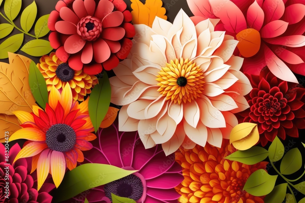 Canvas Prints Background with bright flowers. Backdrop with vibrant hues of various flowers. Generative AI