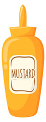 Mustard cartoon icon. Yellow spicy sauce bottle
