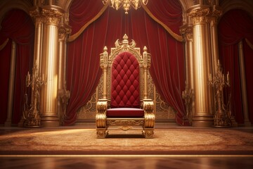 illustration, the throne room with golden chair, ai generative - obrazy, fototapety, plakaty