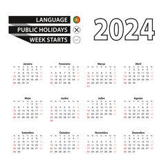 2024 calendar in Portuguese language, week starts from Sunday.