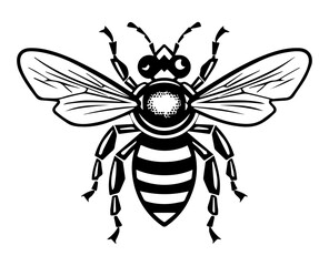 Fototapeta premium Black outline silhouette of bee vector art. Insect mascot icon illustration.