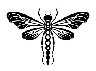 Plakat Black outline silhouette of dragonfly vector art. Insect mascot icon illustration.