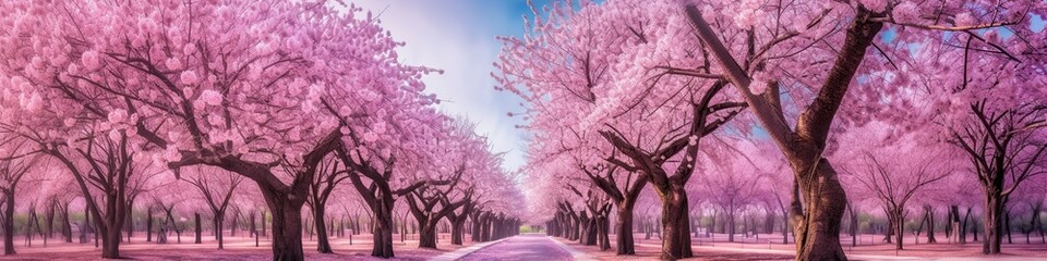 illustration, autumn landscape with many trees, website header, ai generative