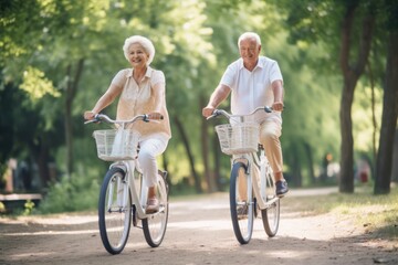 elderly couple bicycling through the park, relishing the invigorating outdoors