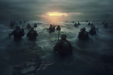 soldier in the water
 - obrazy, fototapety, plakaty