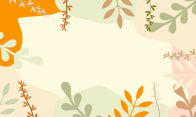 Colorful summer background - horizontal banner mockup. Tropical leaves template with flowers for poster, flyer or greeting card. Vector illustration.