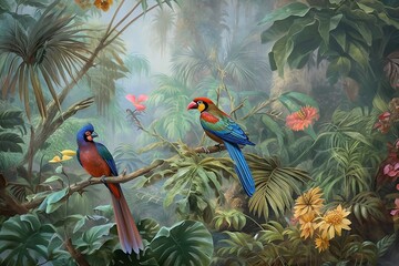A stunning nature painting depicting wildlife birds in their natural habitat, Generative Ai