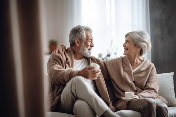 loving senior couple shares a tender moment, holding hands, smiling, and spreading joy