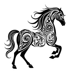 Horse jumping and running, stencils abstract illustration 