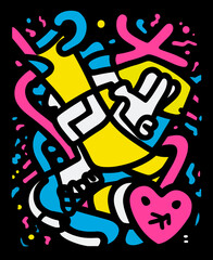 Colorful graffiti pattern, abstract mosaic cartoon art