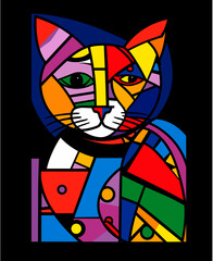 Colorful cat, abstract mosaic cartoon art